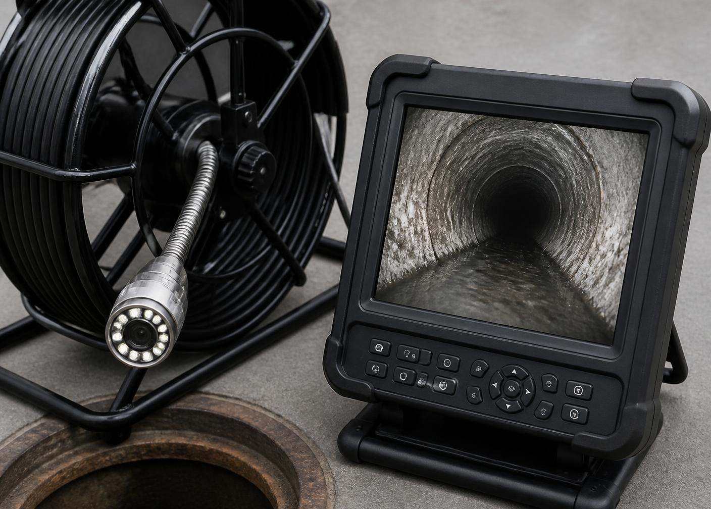 Professional sewer camera reel and monitor used for inspections