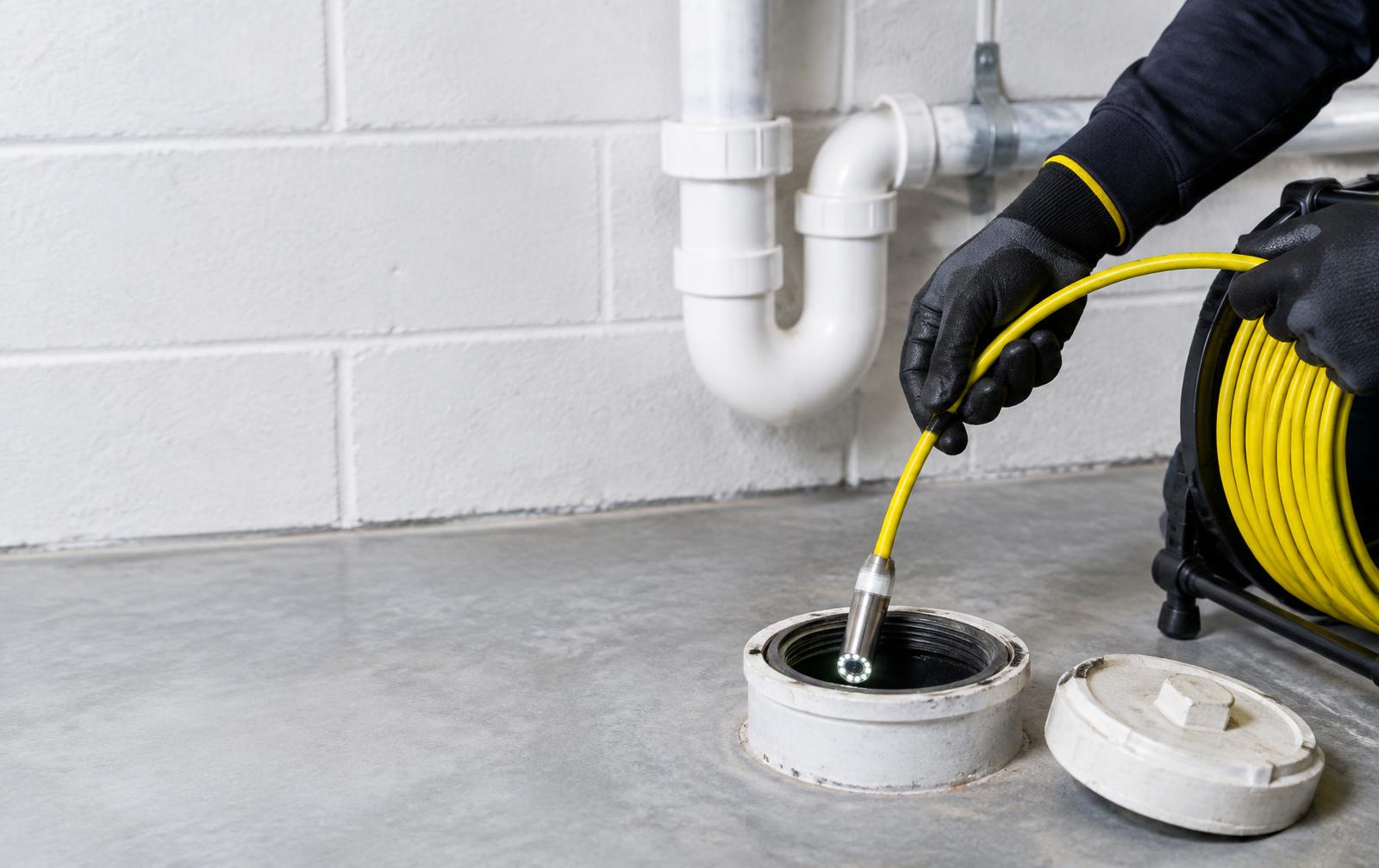 Sewer inspection camera entering an accessible cleanout